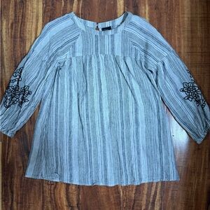 Art Class Gray Striped Blouse with Black Embroidery